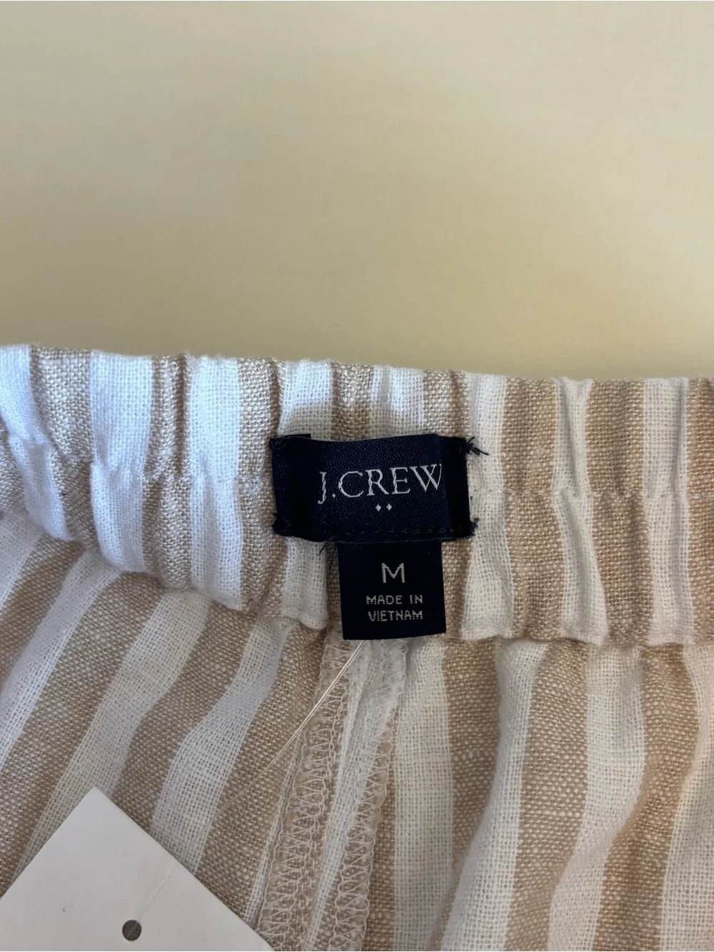 J. Crew High-Waist Striped Linen-Blend Shorts in Cream & Tan Size Medium NEW